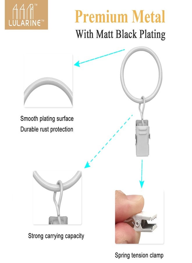 LULARINE 42 Pack Curtain Rings with Clips 1.26" Interior Diameter,Metal Drapery Ring with Clips Compatible with up to 1 inch Drapery Rod,Strong Vintage Decorative Rustproof Drapery Ring with Hooks(White) - Image 3